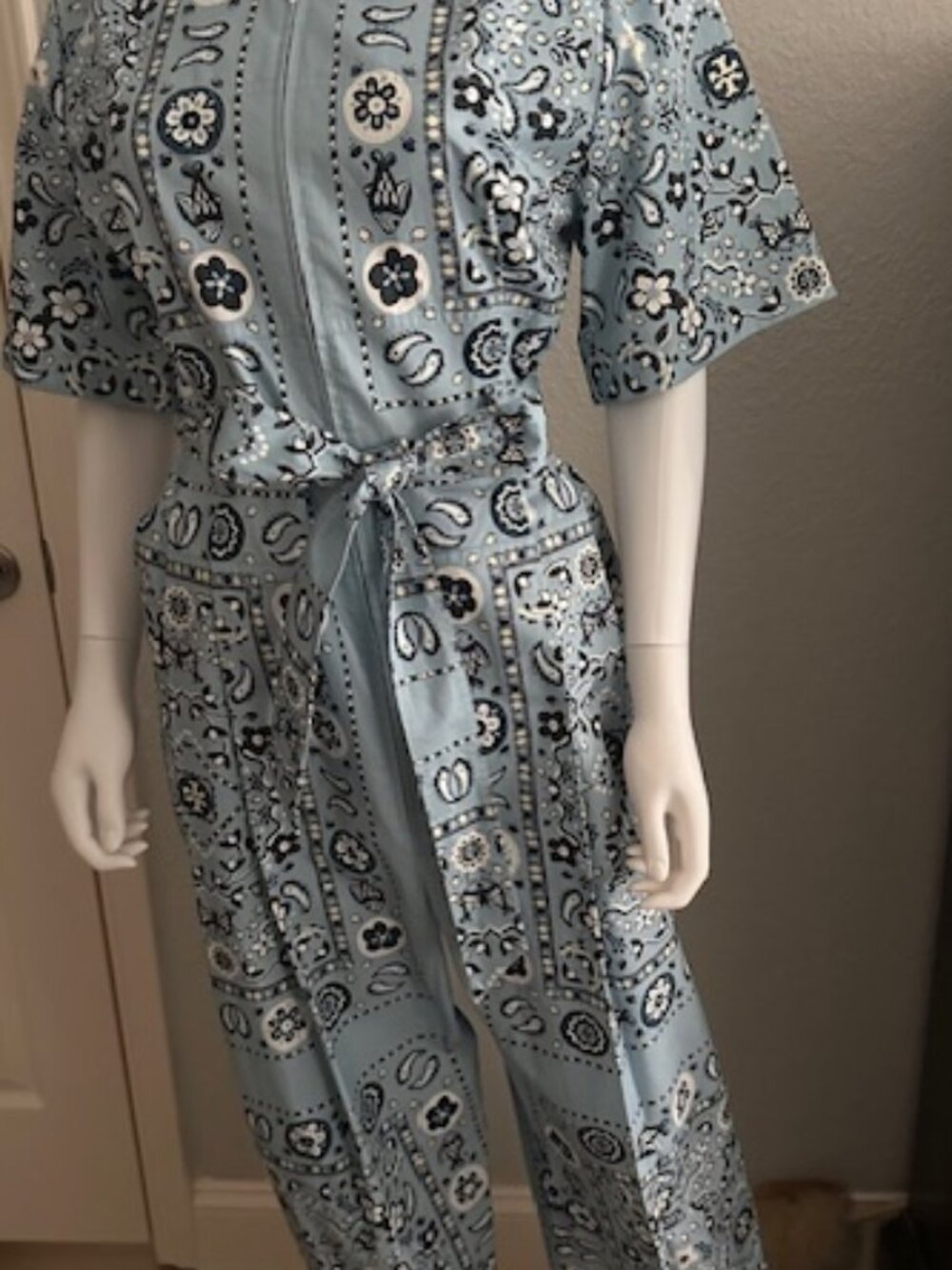 Tory Burch Pisces Dream Print Cotton Jumpsuit Blue Floral Paisley Bandana